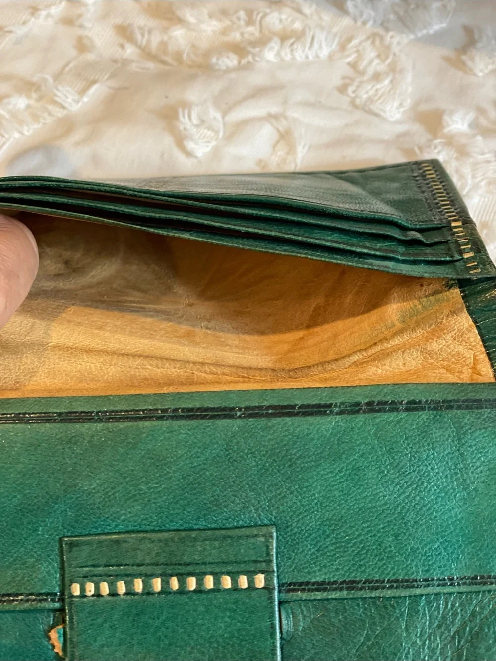 Vintage embossed Green Embossed Leather Wallet